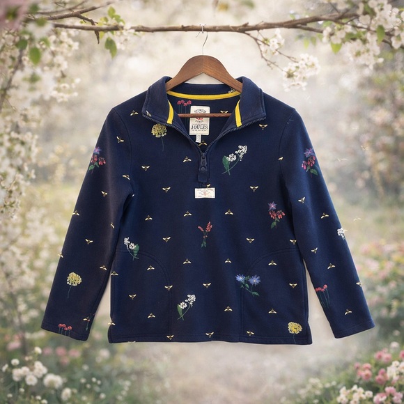 Joules Bee & Wildflower Half Zip Pullover Navy Sweatshirt UK 8 US 4 - Picture 5 of 10